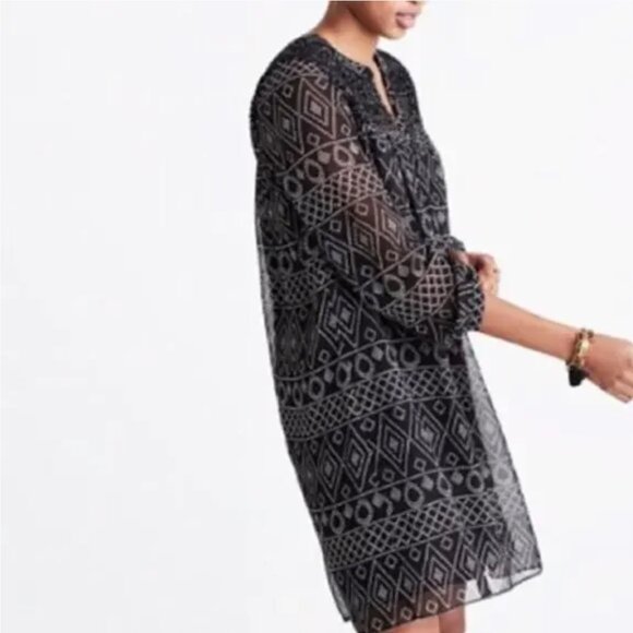 Madewell Caravan Print Black Smocked Tunic Dress - Picture 2 of 13